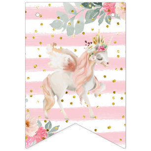 Gold Letters and Unicorns Happy Birthday Bunting F Flags