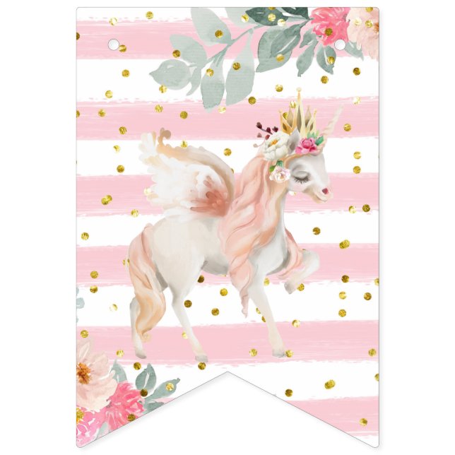 Gold Letters and Unicorns Happy Birthday Bunting F Flags (First Flag)