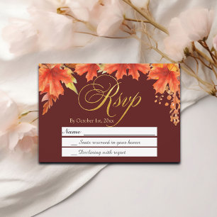 Gold Letters Fall Floral Maple Leaves Wedding RSVP