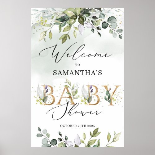 Gold letters greenery foliage boho welcome sign