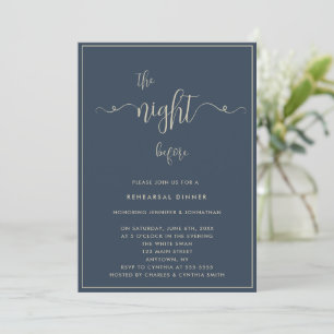 Gold Letters Navy Blue Rehearsal Dinner Invitation