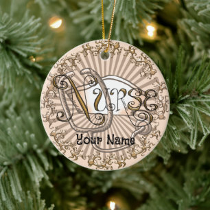 Gold letters nurse ceramic ornament