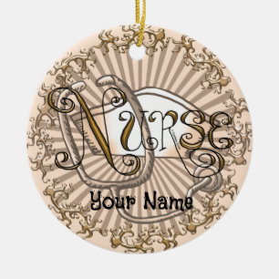 Gold letters nurse ceramic ornament