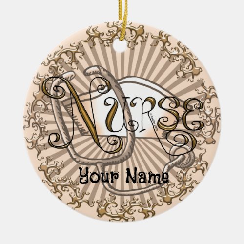 Gold Letters Nurse  Ceramic Ornament