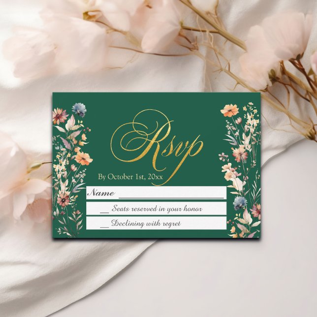 Gold Letters Wildflowers Wedding RSVP (Creator Uploaded)