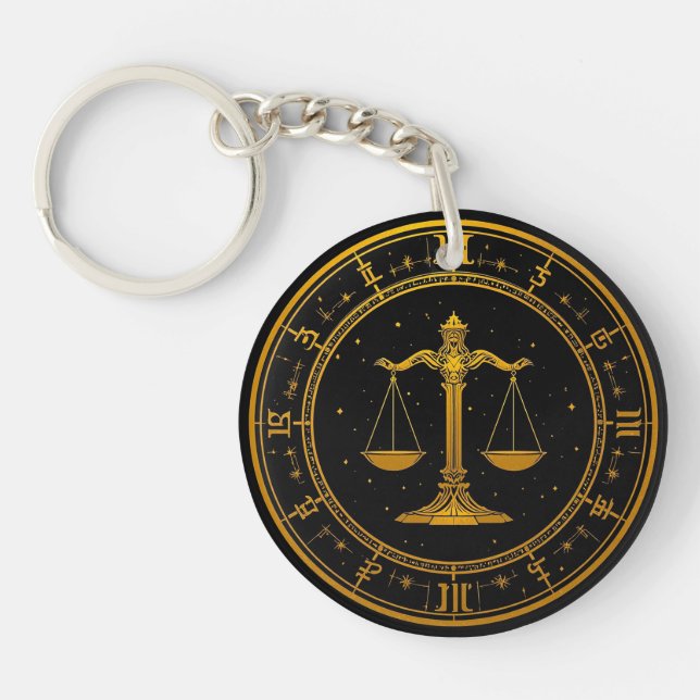 Gold Libra Astrology Gift for Libra Personality Keychain (Front)