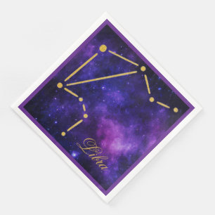 Gold Libra Constellation on Dark Galaxy Paper Dinner Napkins