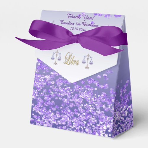 Gold Libra  Purple Glitter Birthday Favor Boxes