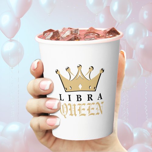 Gold Libra Queen Zodiac Sign Astrology Birthday Paper Cups