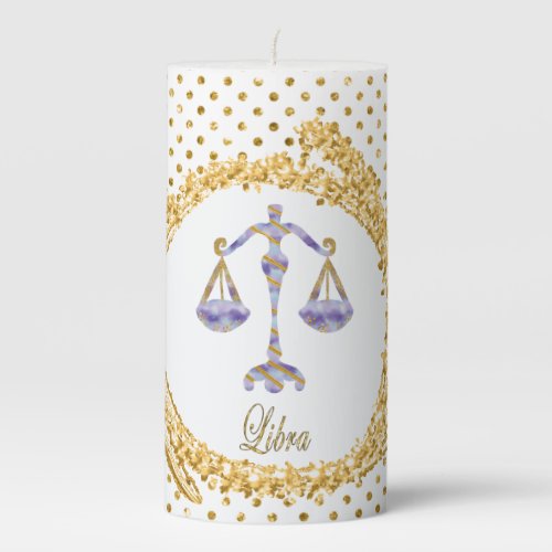 Gold Libra with Gold Confetti Birthday Pillar Candle