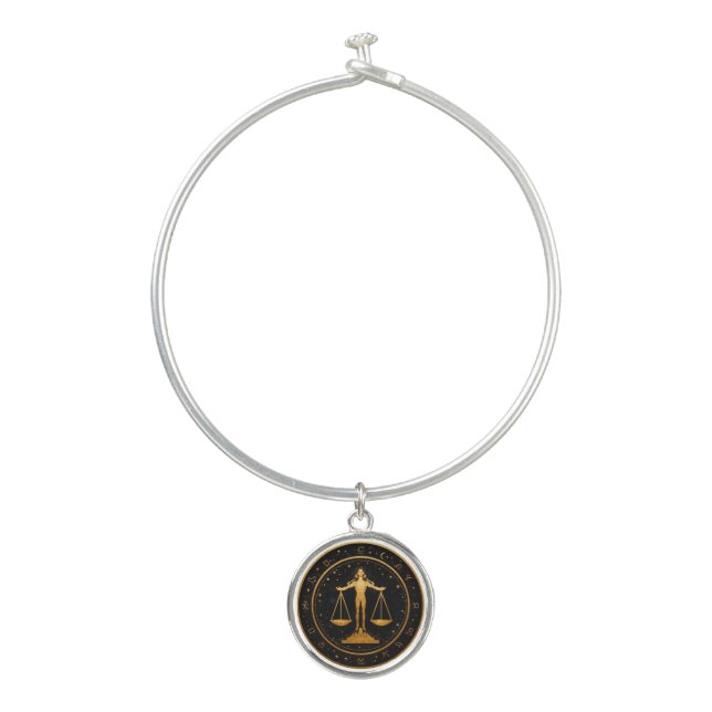 Gold Libra Zodiac Scales Bangle Bracelet (Front)