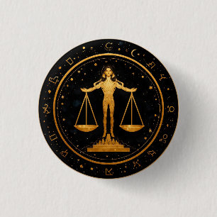Gold Libra Zodiac Scales Button