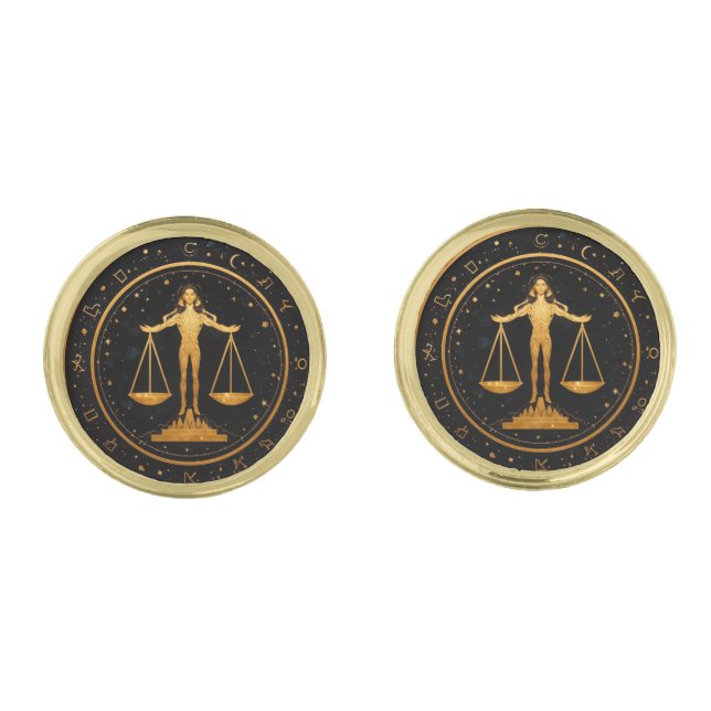 Gold Libra Zodiac Scales Cufflinks (Front)
