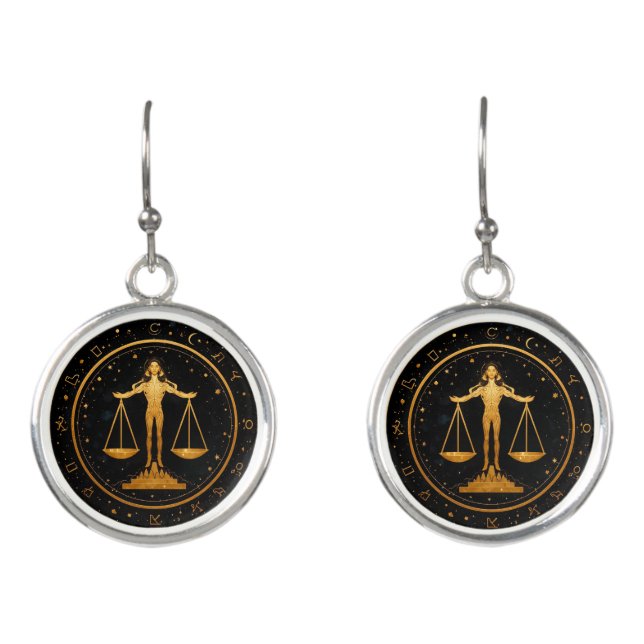 Gold Libra Zodiac Scales Earrings (Front)