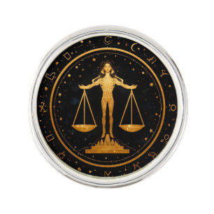 Gold Libra Zodiac Scales Lapel Pin