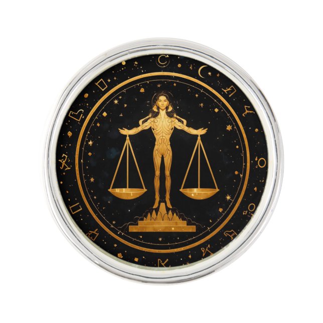 Gold Libra Zodiac Scales Lapel Pin (Front)