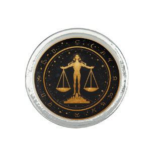 Gold Libra Zodiac Scales Ring