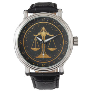 Gold Libra Zodiac Scales Watch