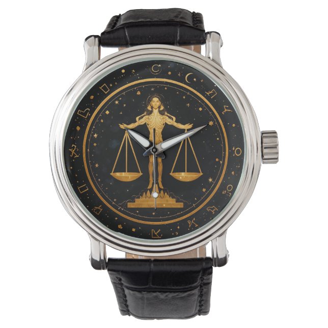 Gold Libra Zodiac Scales Watch (Front)