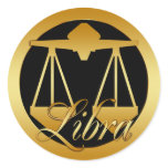 GOLD LIBRA ZODIAC SIGN CLASSIC ROUND STICKER
