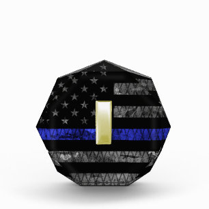 (Gold) Lieutenant Thin Blue Line Distressed Flag Acrylic Award