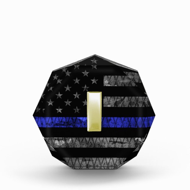 (Gold) Lieutenant Thin Blue Line Distressed Flag Acrylic Award (Front)