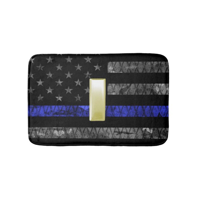 (Gold) Lieutenant Thin Blue Line Distressed Flag Bath Mat (Front)