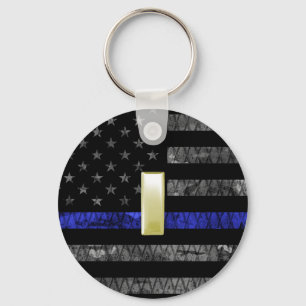 (Gold) Lieutenant Thin Blue Line Distressed Flag Keychain