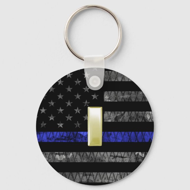 (Gold) Lieutenant Thin Blue Line Distressed Flag Keychain (Front)