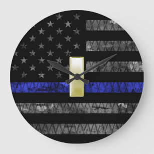 (Gold) Lieutenant Thin Blue Line distressed flag Large Clock
