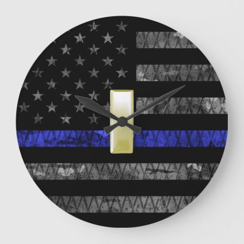 Gold Lieutenant Thin Blue Line distressed flag Large Clock