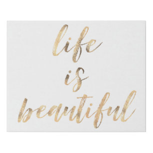 Gold Life is Beautiful inspirational quote Faux Canvas Print