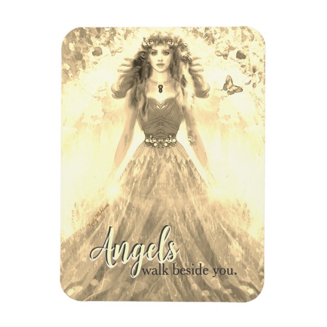 Gold Light Angel – Angels Walk Beside You Quote Magnet (Vertical)