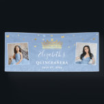 Gold Light Baby Blue Photo Birthday Quinceanera Banner<br><div class="desc">Looking for elegant ideas to welcome your guests at a light blue and gold themed party? Create your own DIY photo template banners to celebrate any special occasion. The original, fairy tale art by Raphaela Wilson features a faux metallic gold princess crown / tiara with glitter sparkle butterfly confetti atop...</div>