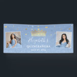 Gold Light Baby Blue Photo Birthday Quinceanera Banner<br><div class="desc">Looking for elegant ideas to welcome your guests at a light blue and gold themed party? Create your own DIY photo template banners to celebrate any special occasion. The original, fairy tale art by Raphaela Wilson features a faux metallic gold princess crown / tiara with glitter sparkle butterfly confetti atop...</div>