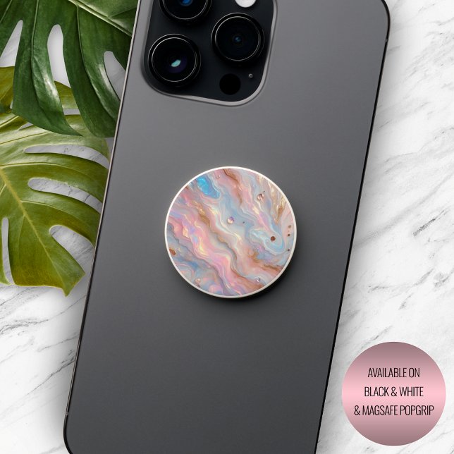 Gold Light Blue Blush Pink Opal Marble Art Pattern PopSocket (Creator Uploaded)
