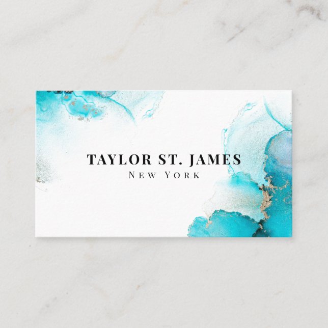 Gold Light Blue Painting Splatter Professional Bus Business Card (Front)
