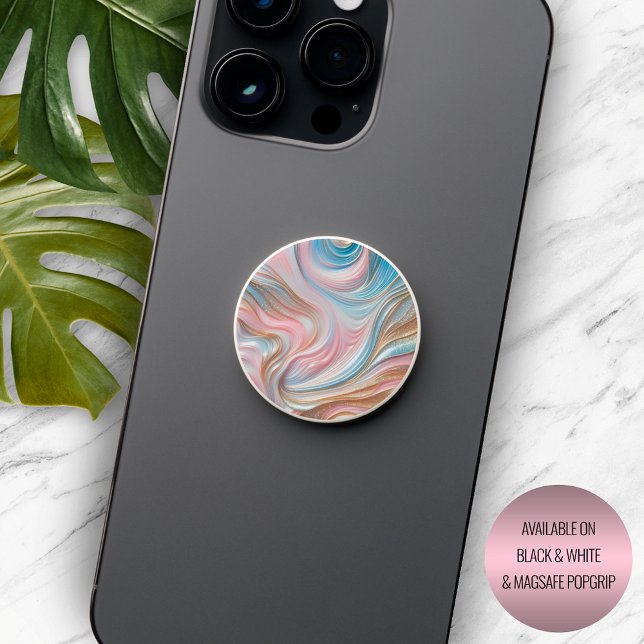 Gold Light Blush Pink Blue Opal Marble Art Pattern PopSocket (Creator Uploaded)