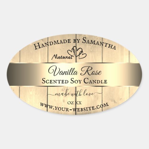 Gold Light Brown Wood Grain Product Labels Hearts
