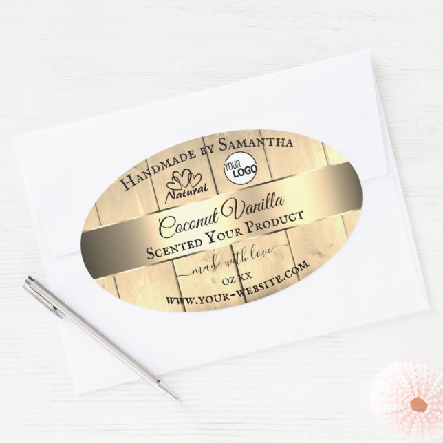 Gold Light Brown Wood Grain Product Labels Logo (Envelope)