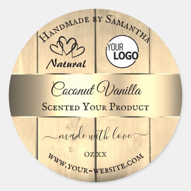 Gold Light Brown Wood Grain Product Labels Logo (Front)