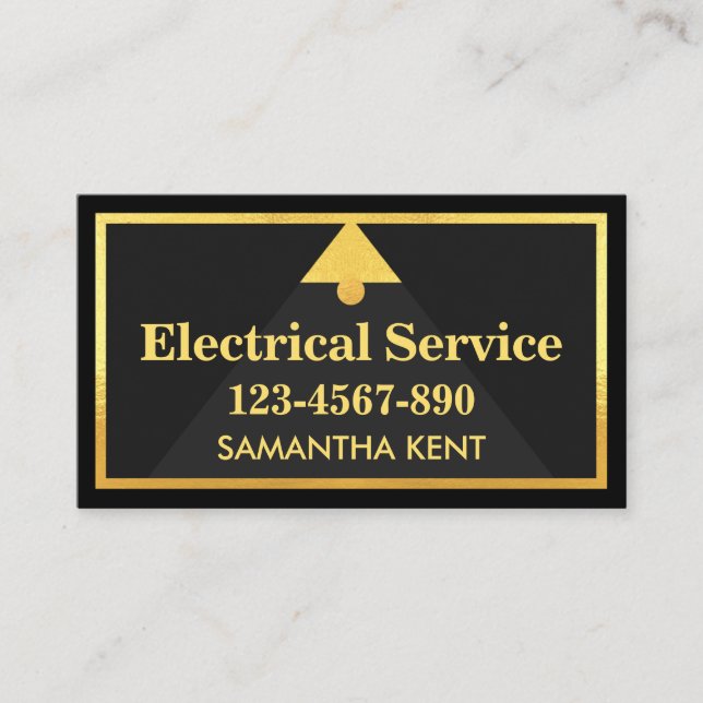 Gold Light Bulb Circuit Frame Electrician Business Card (Front)