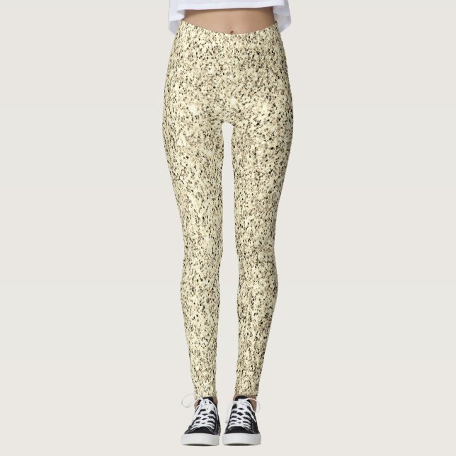 Gold light glitter faux sparkles bling  leggings (Front)