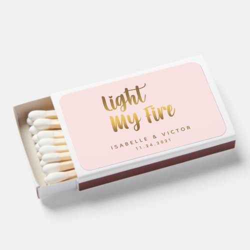 Gold Light My Fire Blush Pink Wedding Matchboxes