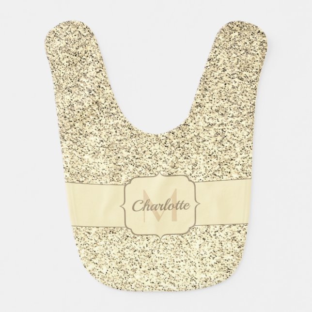 Gold light soft glitter sparkles Monogram Baby Bib (Front)