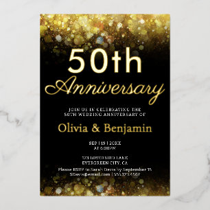 Gold Light Sparkling 50th Wedding Anniversary Foil Invitation