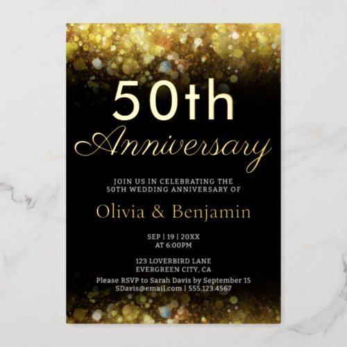 Gold Light Sparkling 50th Wedding Anniversary Foil Invitation