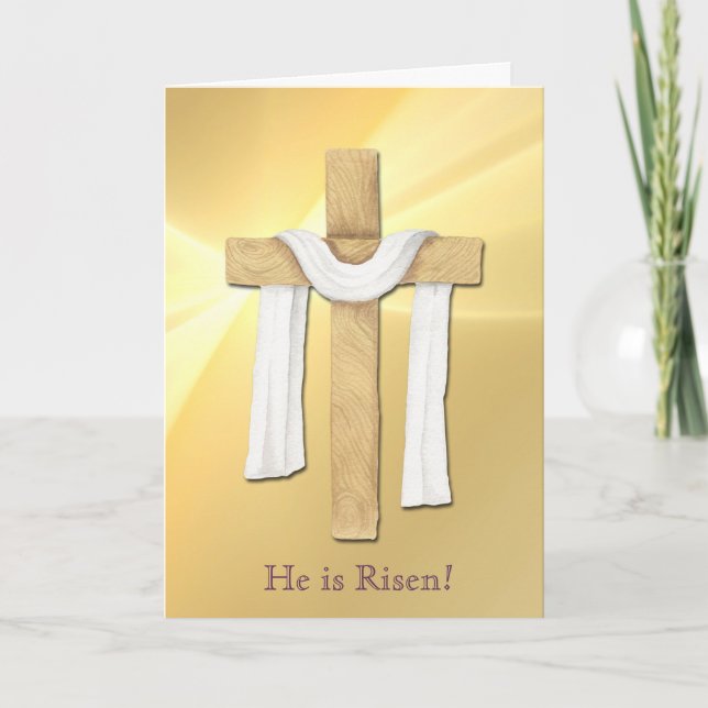 Gold Light Wooden Cross Easter Card (Front)