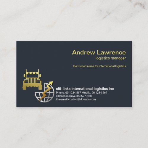 Gold Lightning Silver Globe Logistics Transport Business Card