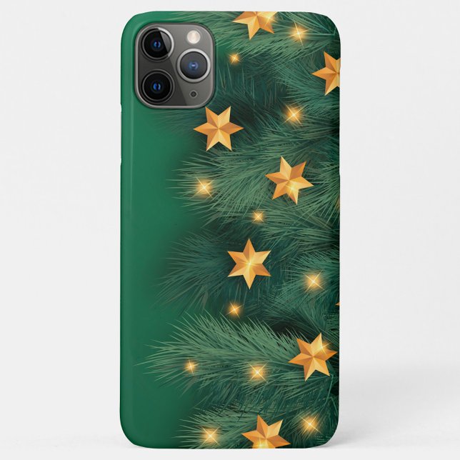 Gold Lights and Stars Case-Mate iPhone Case (A green phone case with a Christmas theme.)
